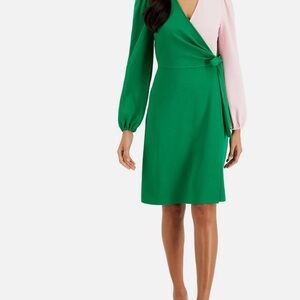 Size Large Kasper Pink and green faux wrap dress worn twice